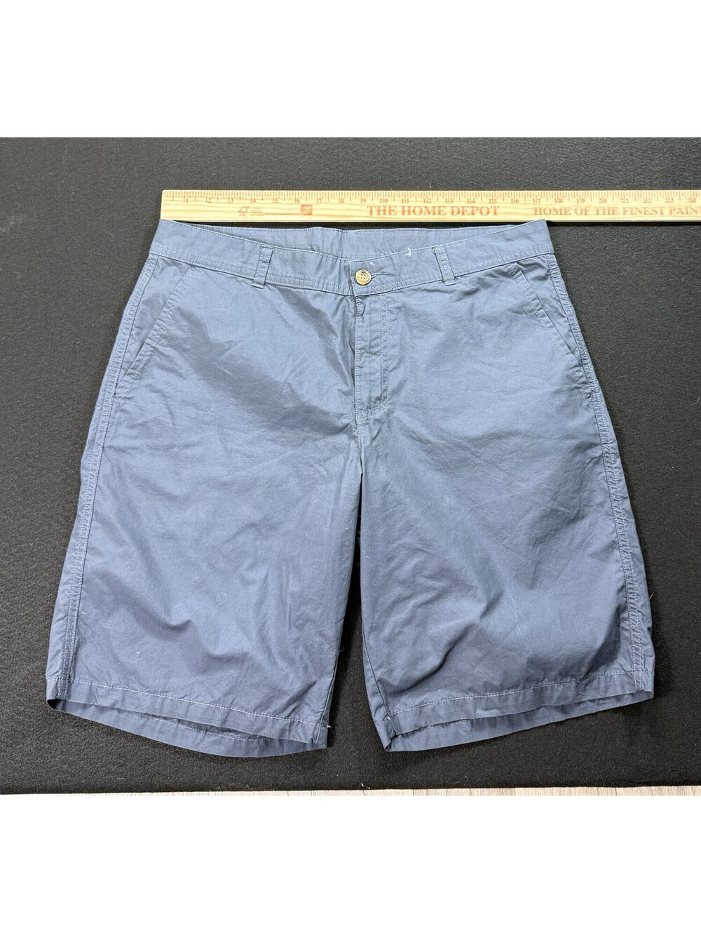 Columbia Men’s Blue Chino Shorts Flat Front Solid Button Closure Pockets Logo